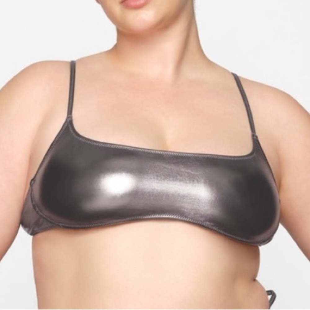 SKIMS NWT Metallic Swim Micro Bikini Top - Carbon